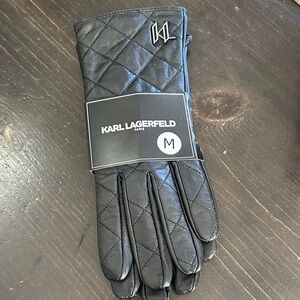 Karl Lagerfeld Quilted Black Leather Women's Gloves with Logo